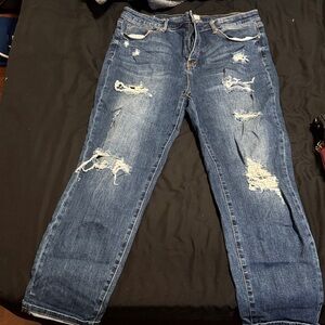Women's Straight Leg Distressed Blue Jeans